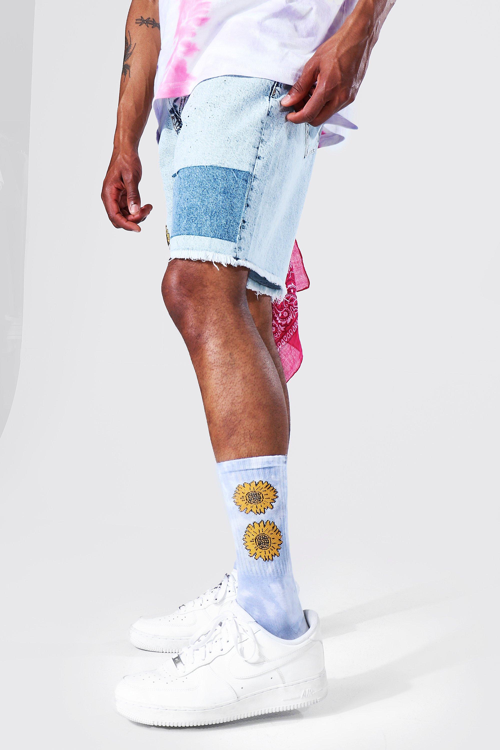 Relaxed Fit Sunflower Print Denim Short boohoo FI